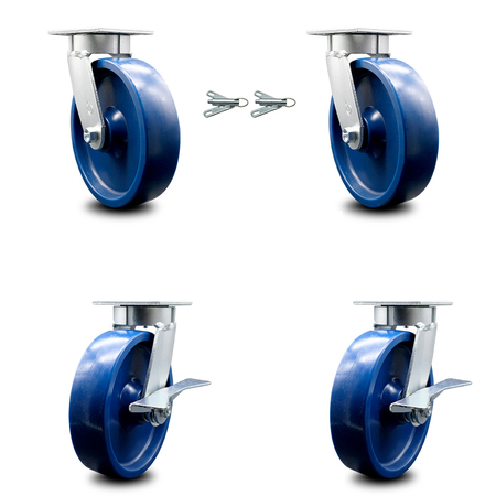 SERVICE CASTER 8 Inch Kingpinless Solid Poly Wheel Caster Swivel Locks 2 Brakes SCC, 2PK SCC-KP30S820-SPUR-BSL-2-SLB-2